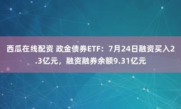 西瓜在线配资 政金债券ETF：7月24日融资买入2.3亿元，融资融券余额9.31亿元